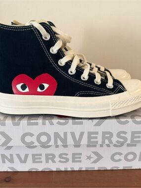 Converse Black High-Top Sneakers with Red Heart